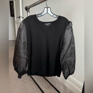 Adrianna Papell V-neck Sweater Top with Sheer Sleeves